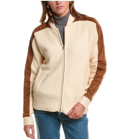 Central Park West Jackets & Blazers - Central Park West Bennet Zipper Knit Bomber Jacket Cream Camel XS Retail 225